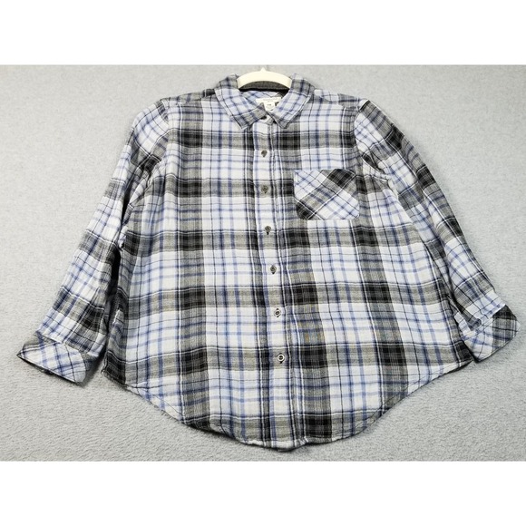 Westbound Tops - Westbound Button Up Shirt Women's Petite Medium PM Blue Black Plaid Long Sleeves